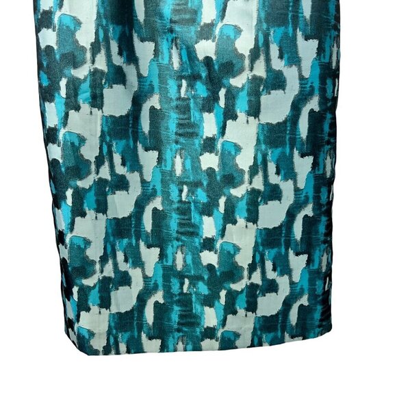 Tahari Women’s Sleeveless Pencil Dress Teal Jacquard Jeweled Neck Size 4 Zip - Picture 5 of 9